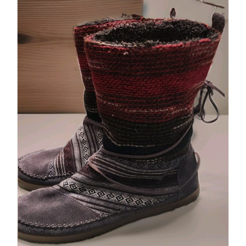 Toms Nepal Aztec Moccasin Woven Suede Jacquard Fleece Boots 11 Slip On Great Con